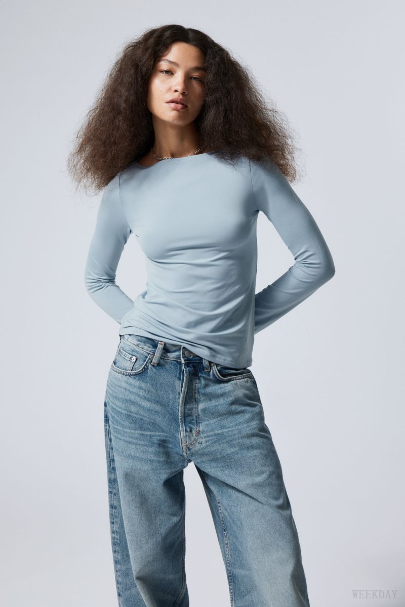 Weekday Annie Boatneck Long Sleeve Top Light Blue | CSNP4005