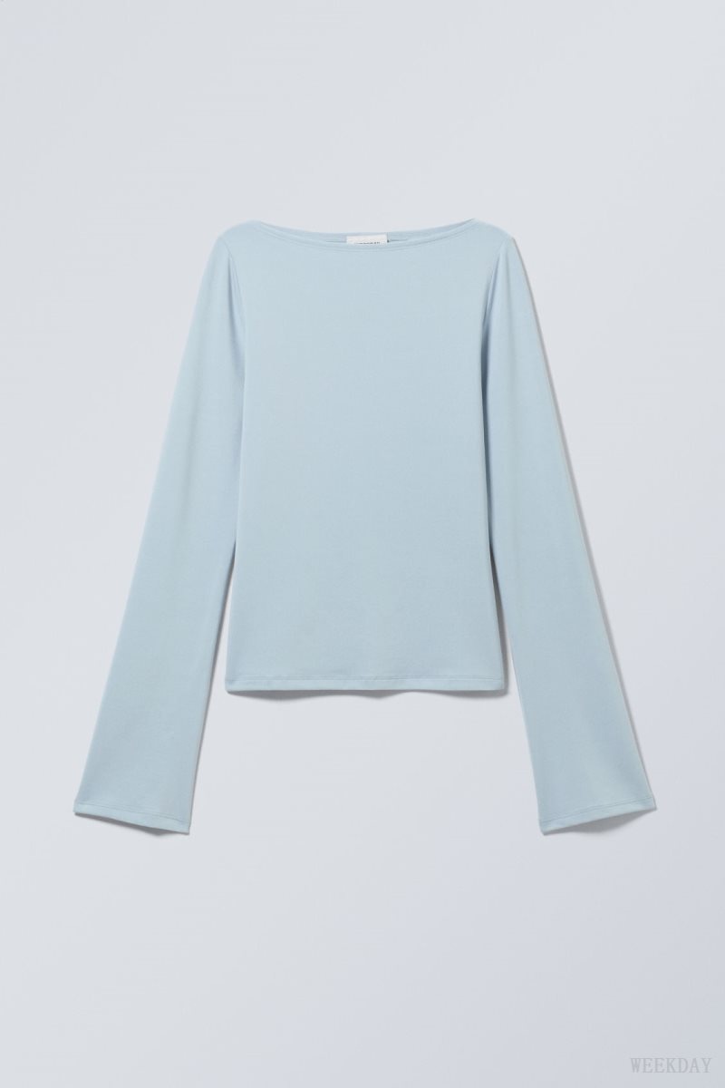 Weekday Annie Boatneck Long Sleeve Top Light Blue | CSNP4005