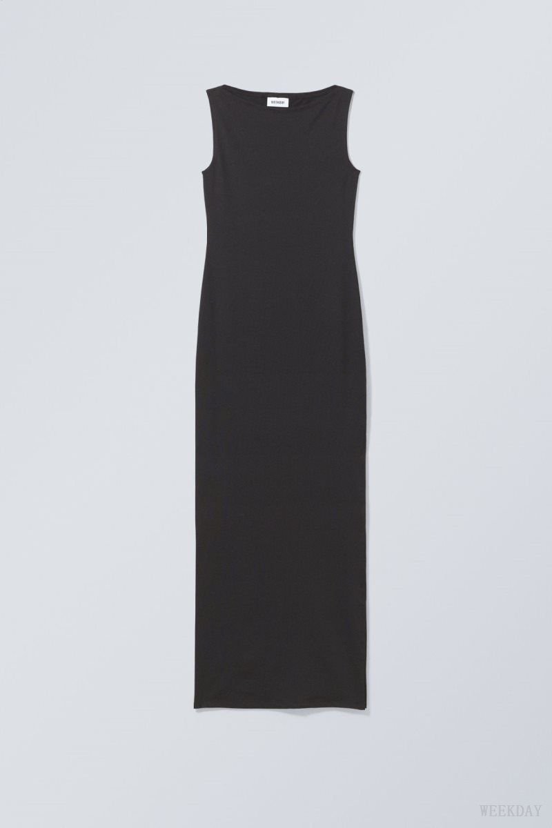 Weekday Annie Boatneck Maxi Dress Black | MZHL4792