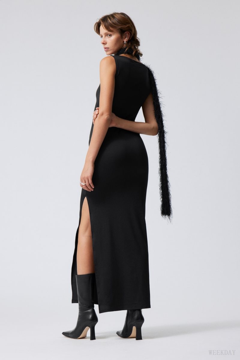 Weekday Annie Boatneck Maxi Dress Black | MZHL4792