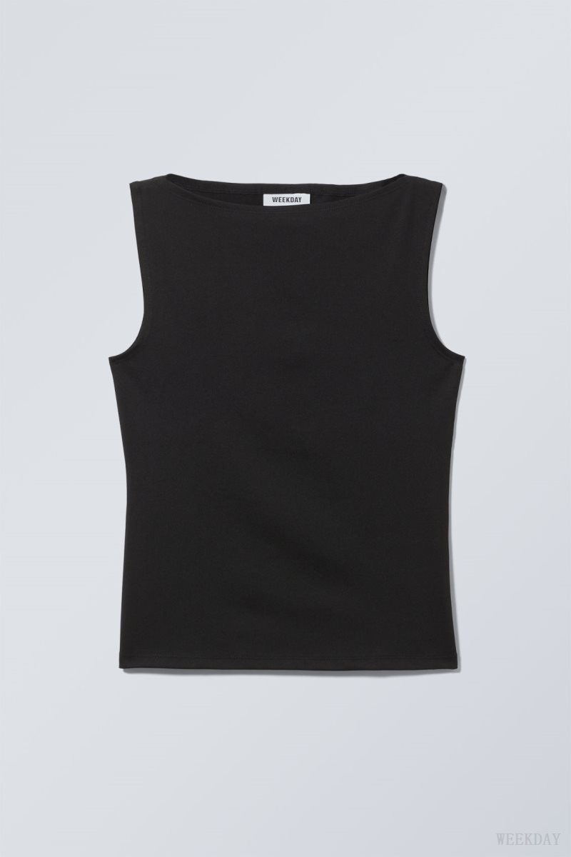 Weekday Annie Boatneck Sleeveless top Black | NKTI6852