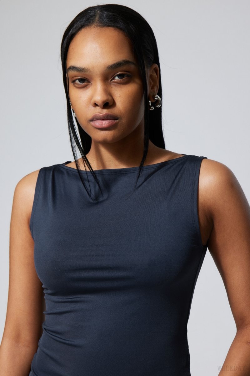 Weekday Annie Boatneck Sleeveless top Blue | KUBH6719