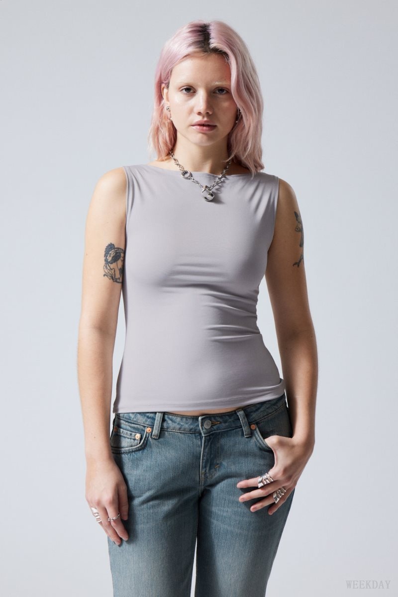 Weekday Annie Boatneck Sleeveless top Grey | RUKN6067