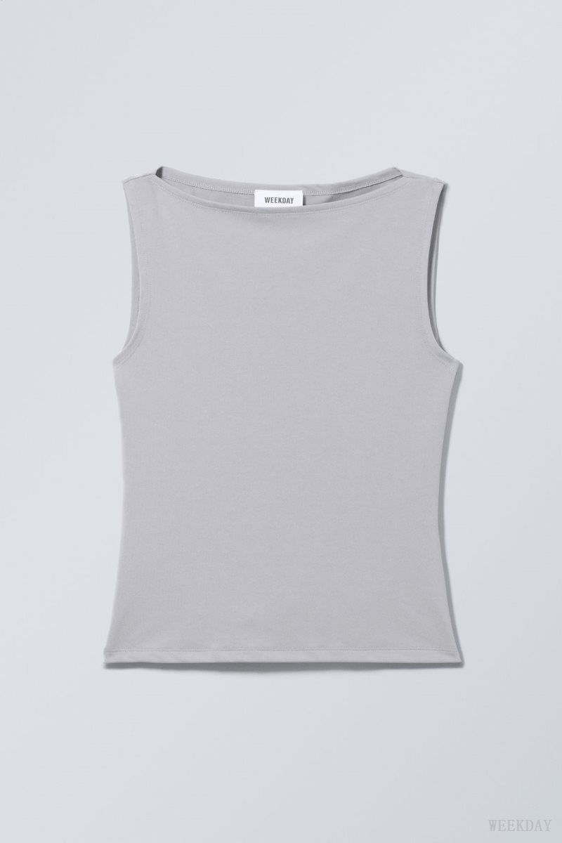 Weekday Annie Boatneck Sleeveless top Grey | RUKN6067