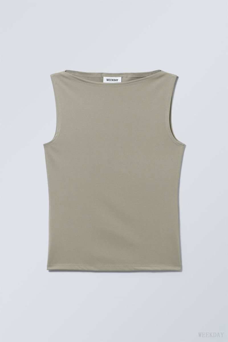 Weekday Annie Boatneck Sleeveless top Khaki | KLNR1052