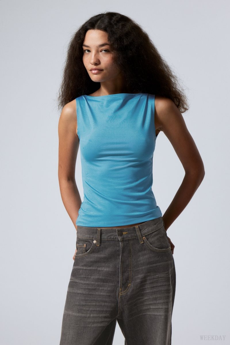 Weekday Annie Boatneck Sleeveless top Light Blue | WHQZ2710