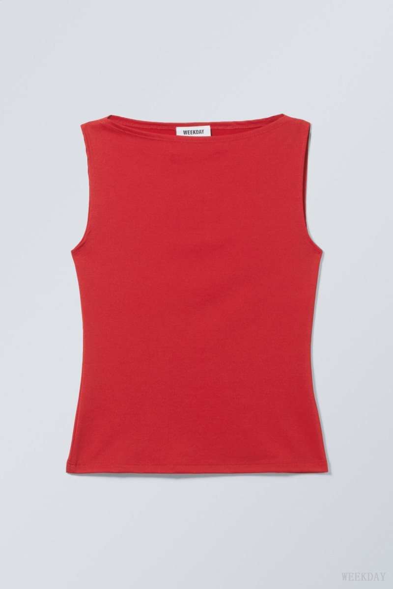 Weekday Annie Boatneck Sleeveless top Red | SSNZ9723