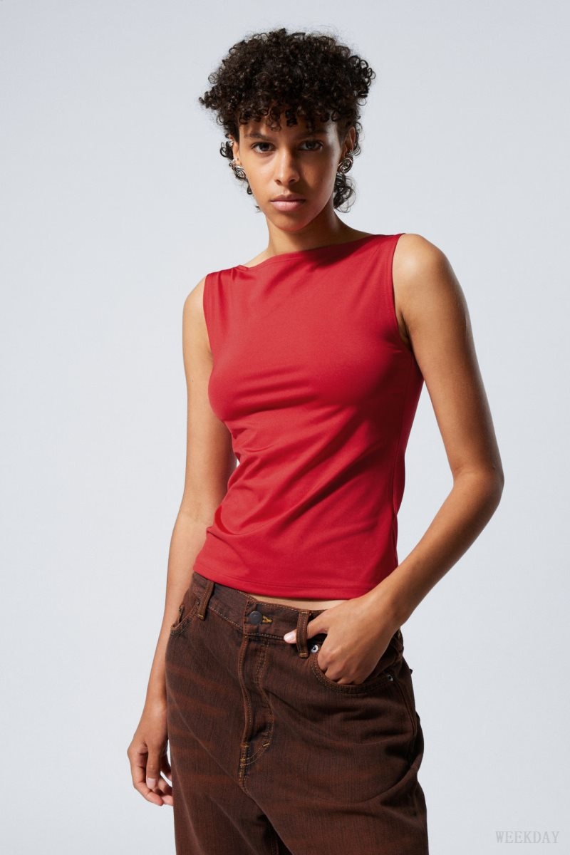 Weekday Annie Boatneck Sleeveless top Red | SSNZ9723