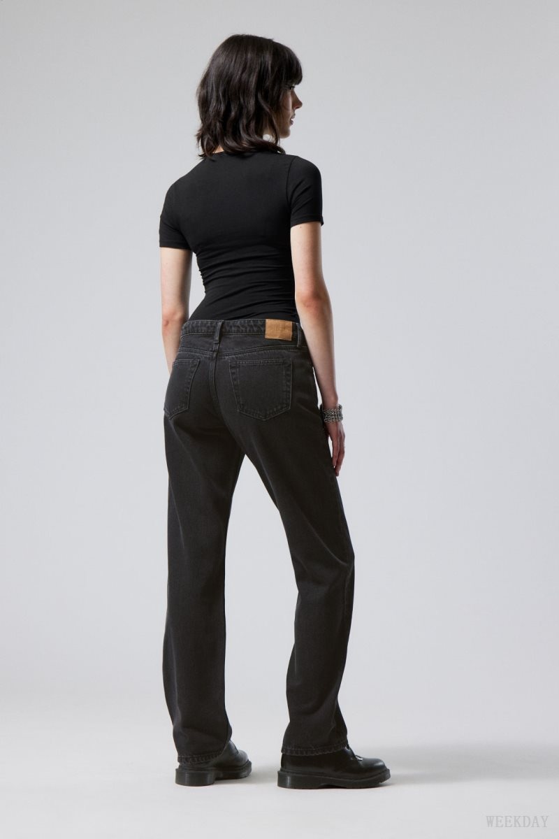 Weekday Arrow Low Straight Jeans Black | WZHS4273