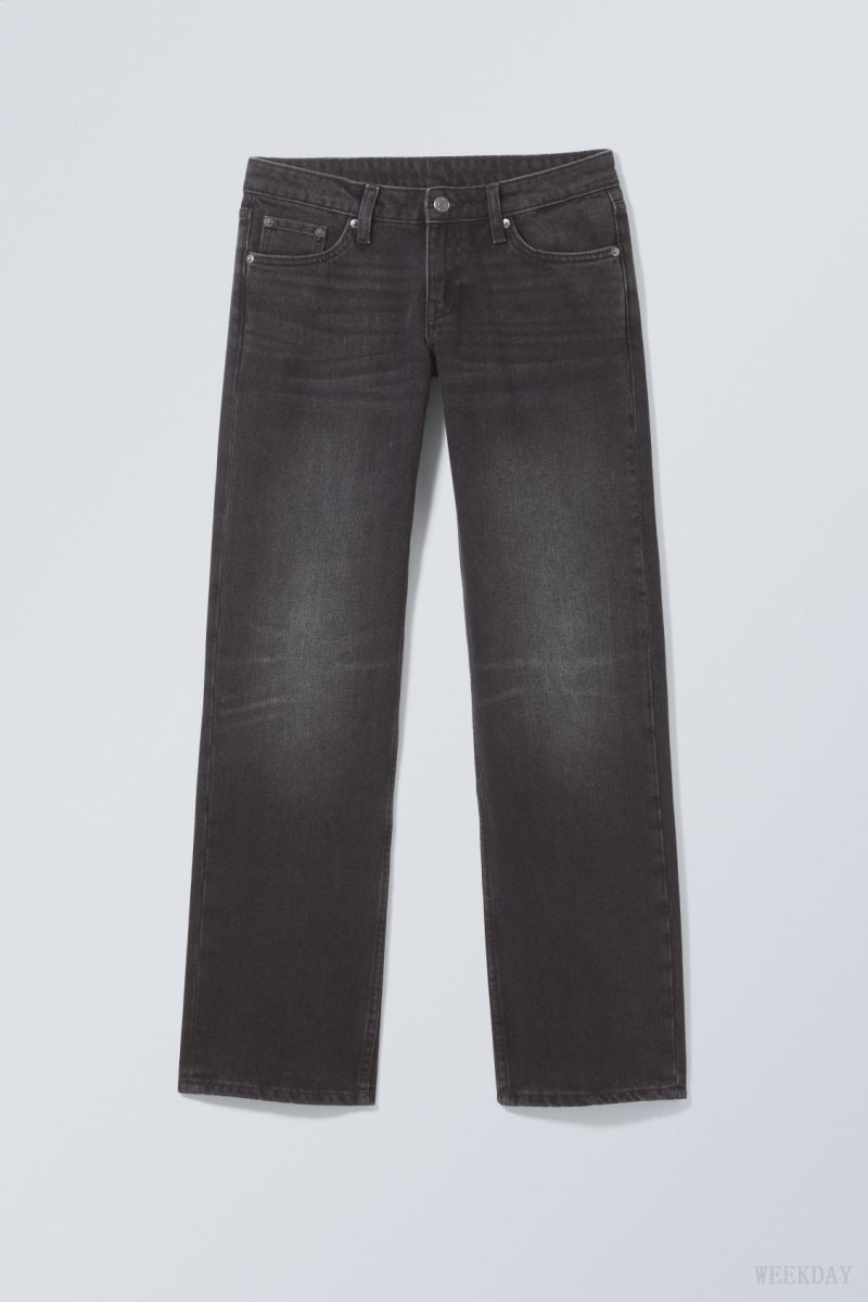 Weekday Arrow Low Straight Jeans Black | OVGB1754