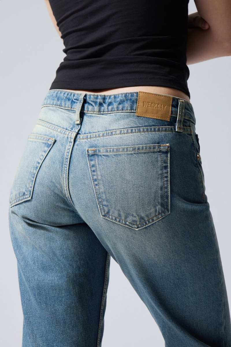 Weekday Arrow Low Straight Jeans Blue | CWLX1593