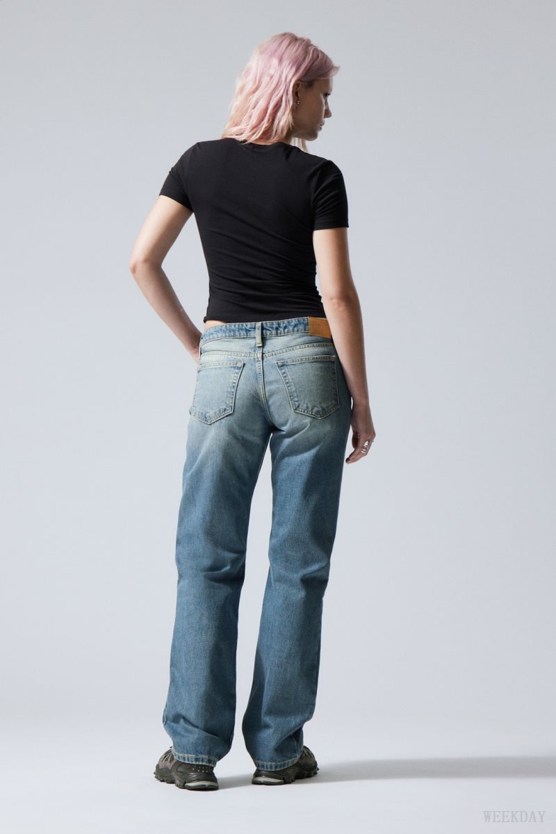 Weekday Arrow Low Straight Jeans Blue | CWLX1593