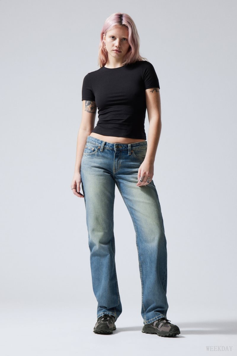 Weekday Arrow Low Straight Jeans Blue | CWLX1593