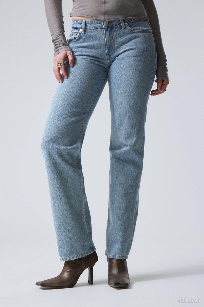 Weekday Arrow Low Straight Jeans Blue | JPMW0859