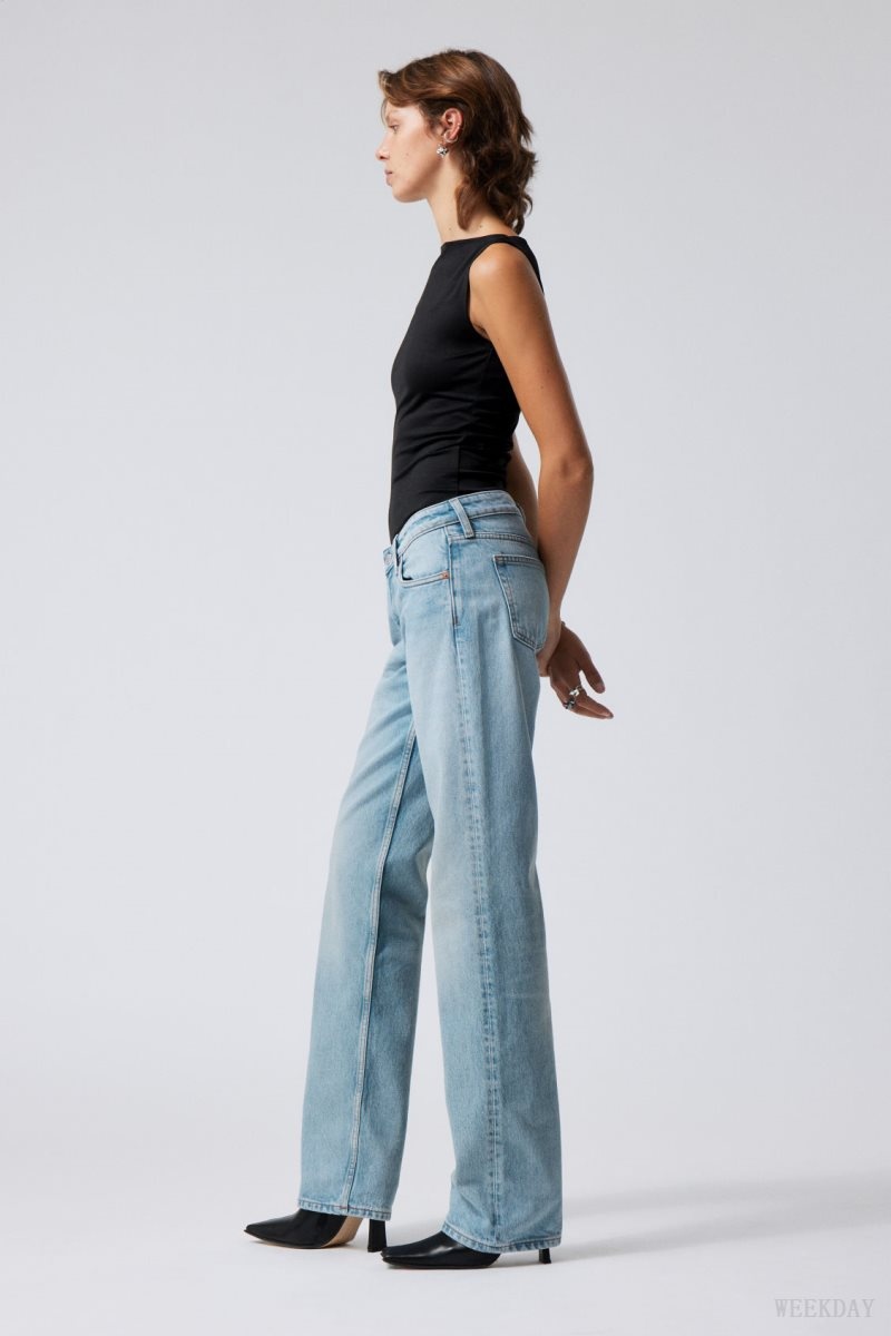 Weekday Arrow Low Straight Jeans Blue | JSLJ0866