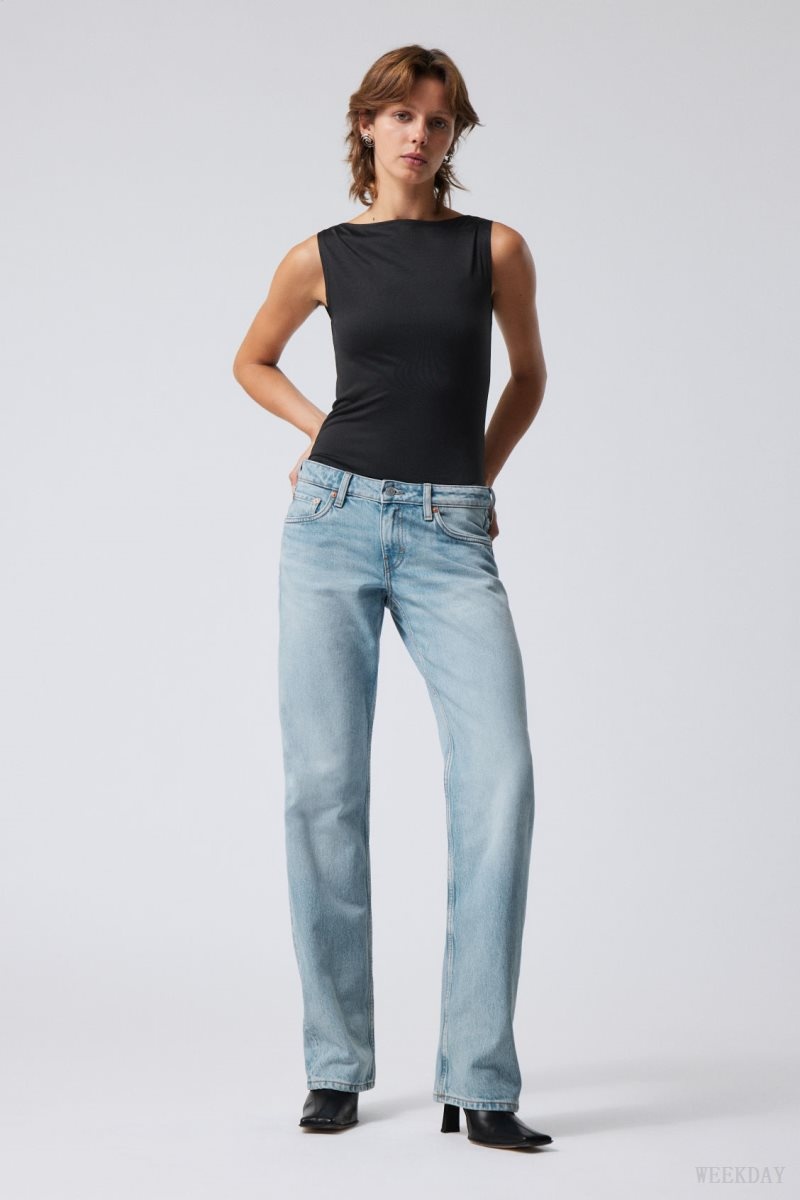 Weekday Arrow Low Straight Jeans Blue | JSLJ0866