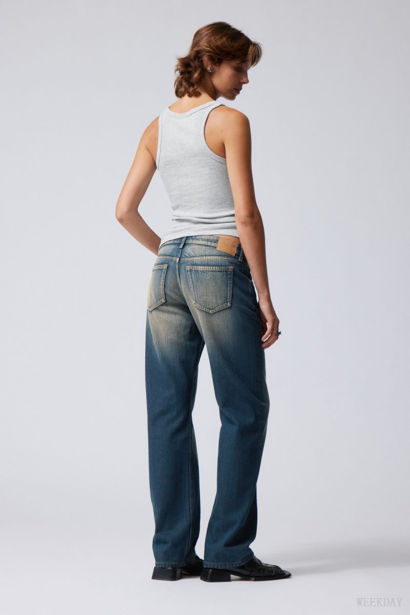 Weekday Arrow Low Straight Jeans Blue | SKZR6367