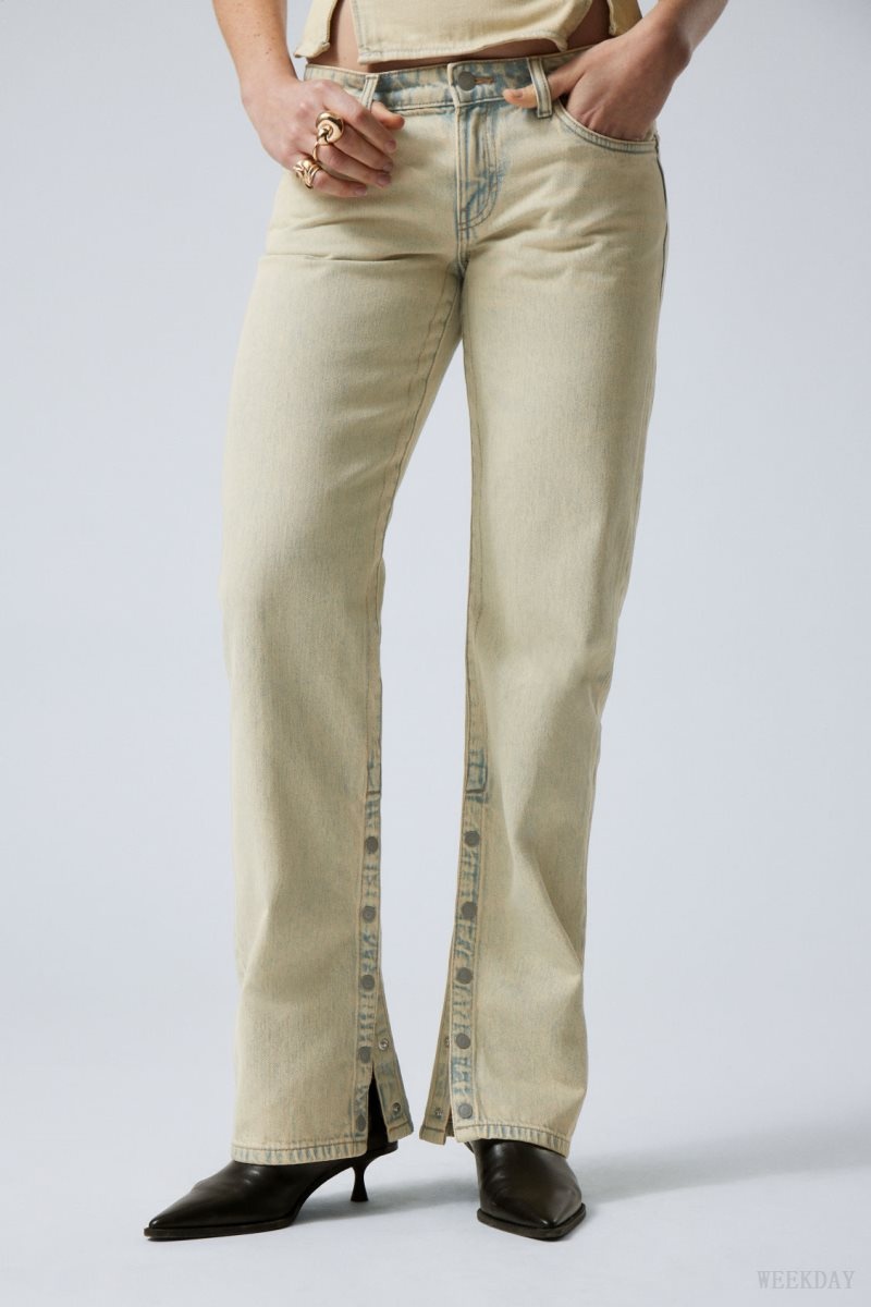 Weekday Arrow Low Straight Slit Jeans Sunbleached | CVDG5068