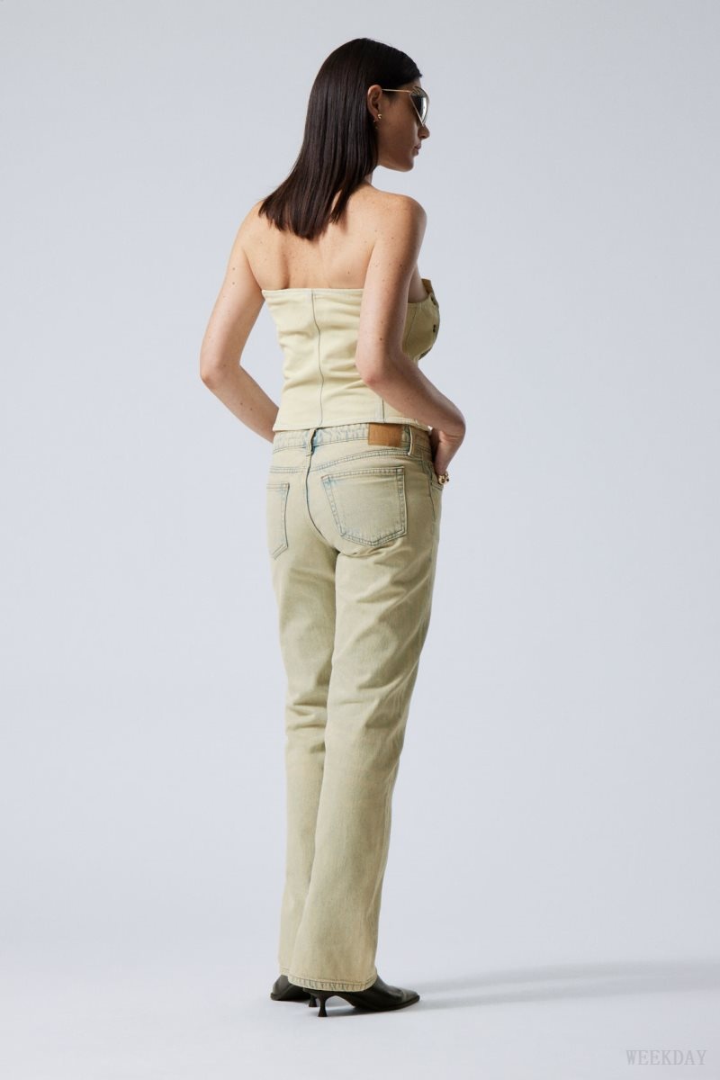 Weekday Arrow Low Straight Slit Jeans Sunbleached | CVDG5068