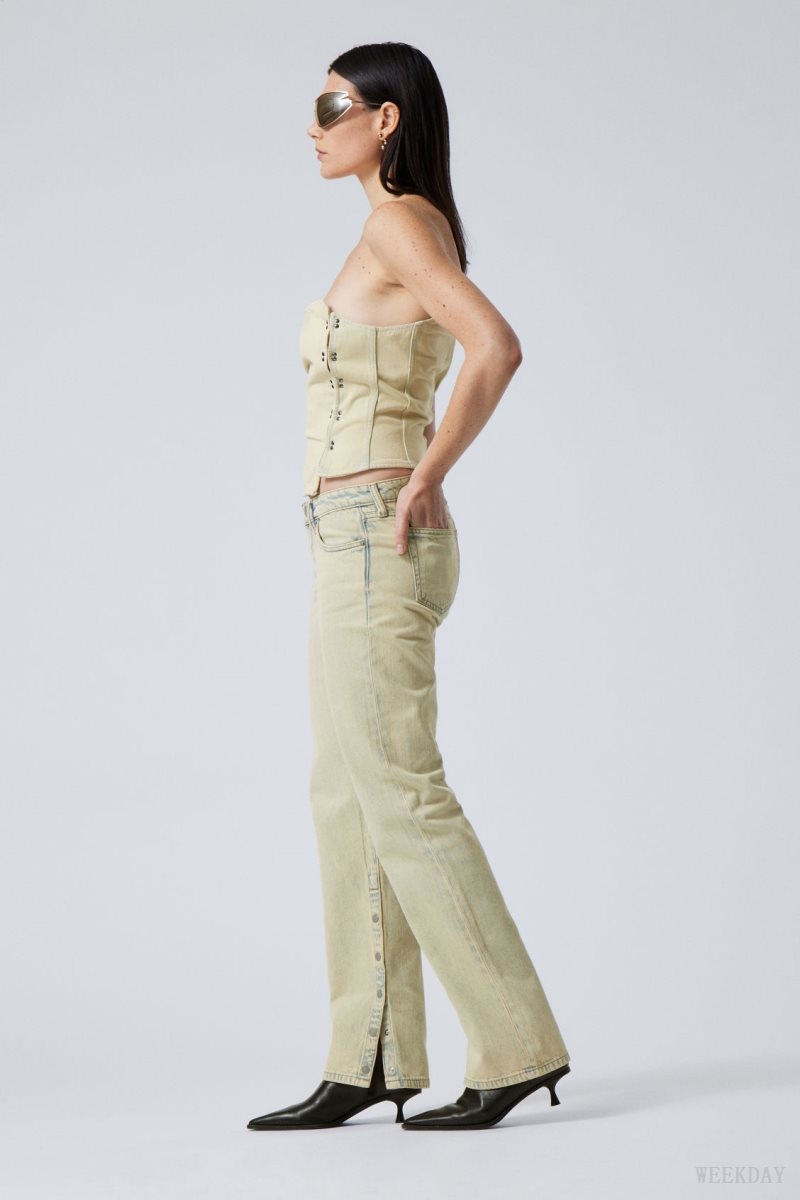 Weekday Arrow Low Straight Slit Jeans Sunbleached | CVDG5068