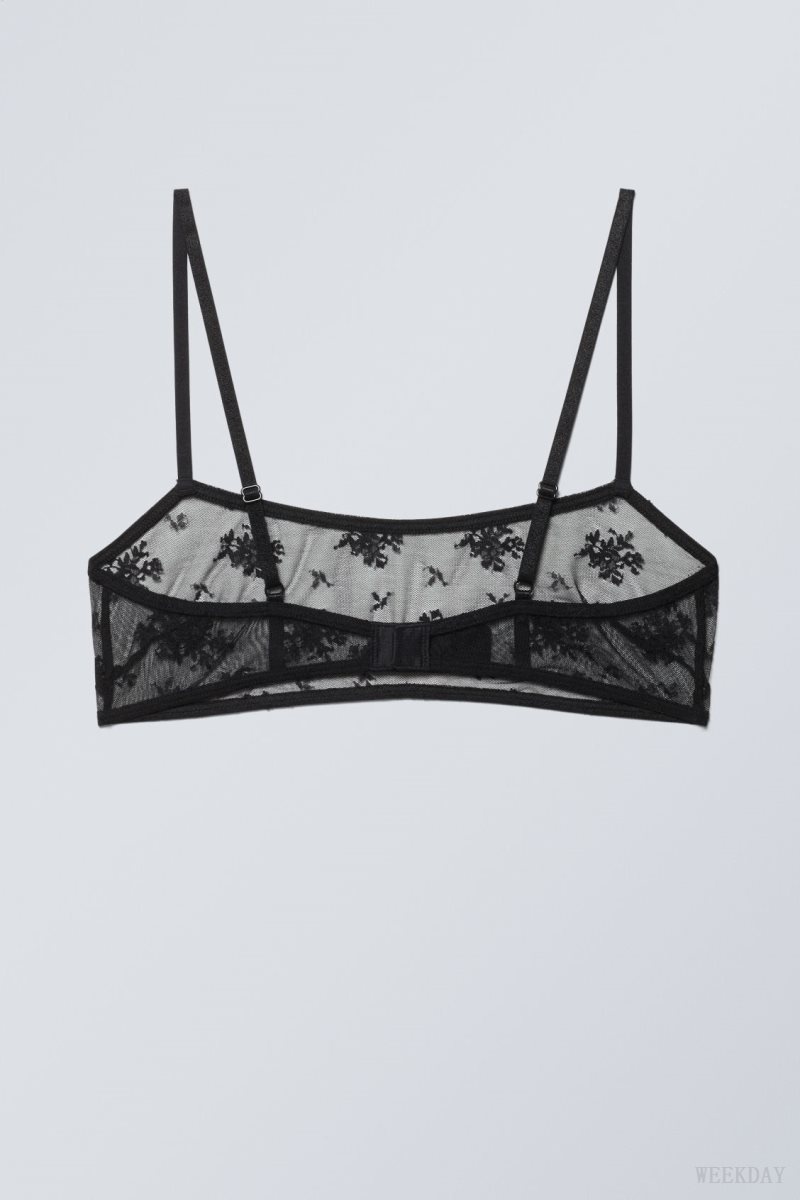 Weekday Ash Lace Semi Scooped Bra Bra Black | CEYV0713