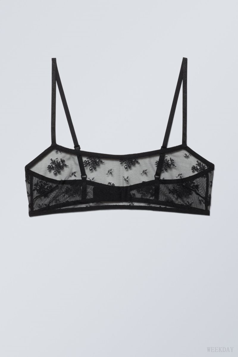 Weekday Ash Lace Semi Scooped Bra Bra Black | CEYV0713