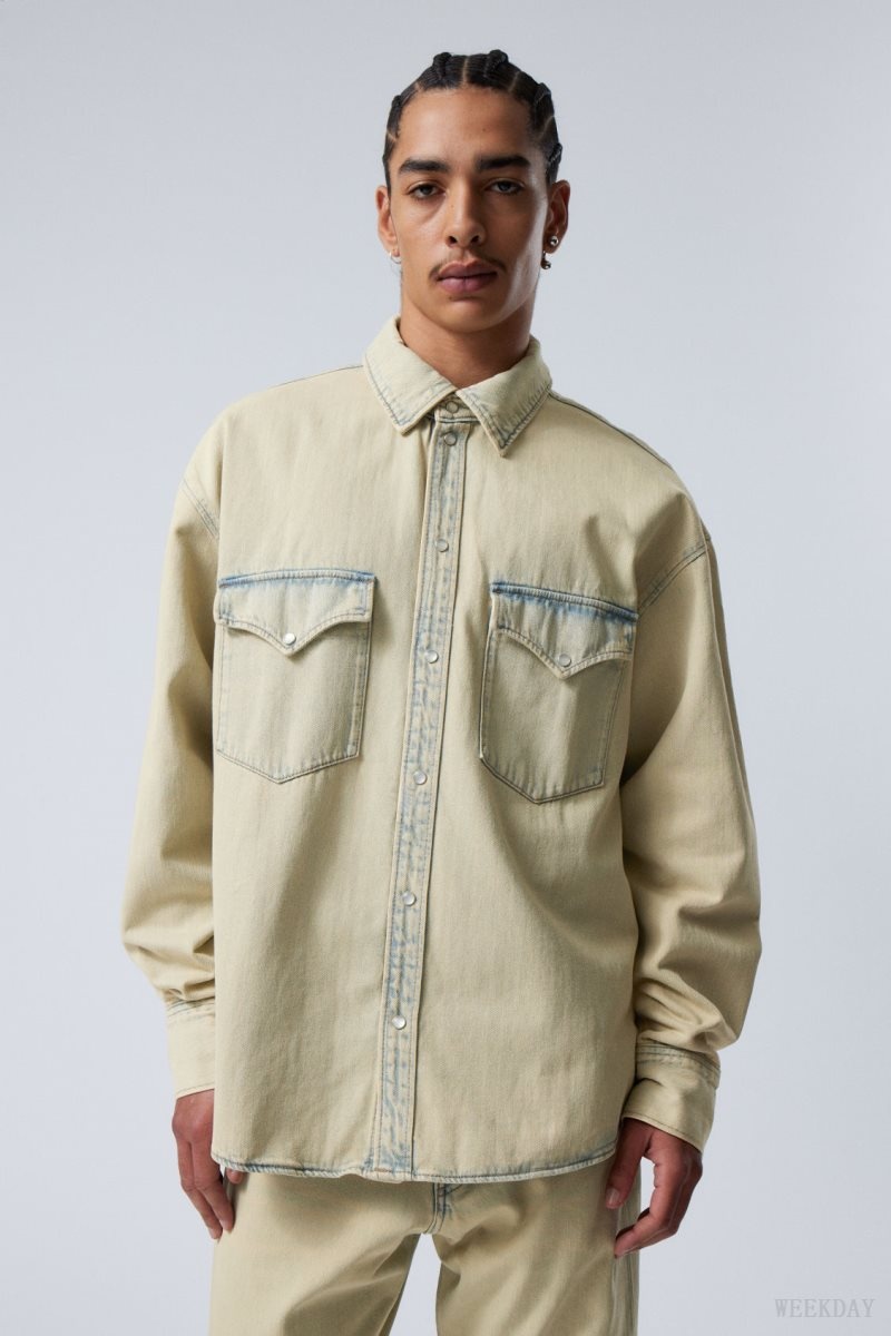 Weekday Ash Longsleeve Denim Shirt Sunbleached | ORRK4370