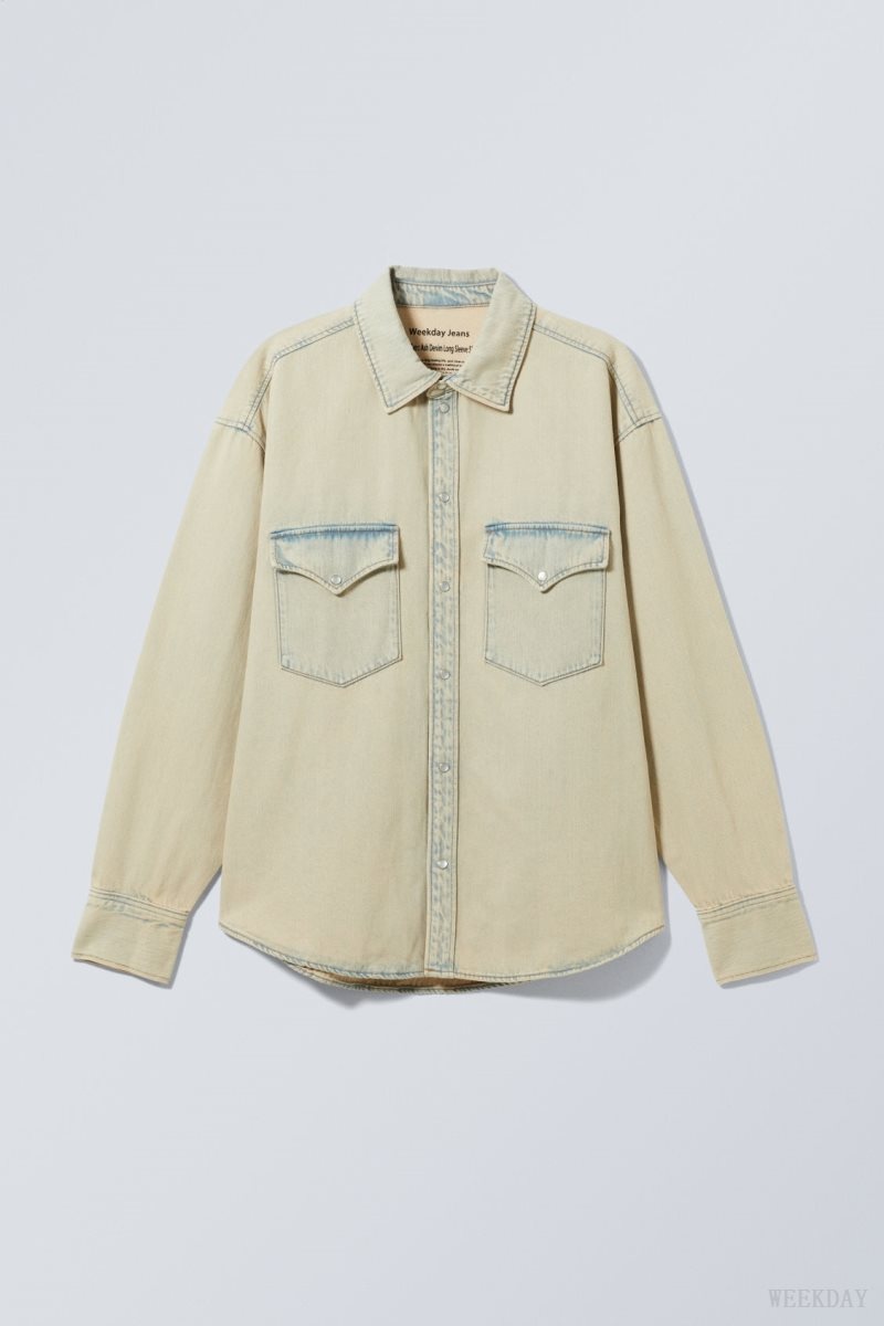 Weekday Ash Longsleeve Denim Shirt Sunbleached | ORRK4370