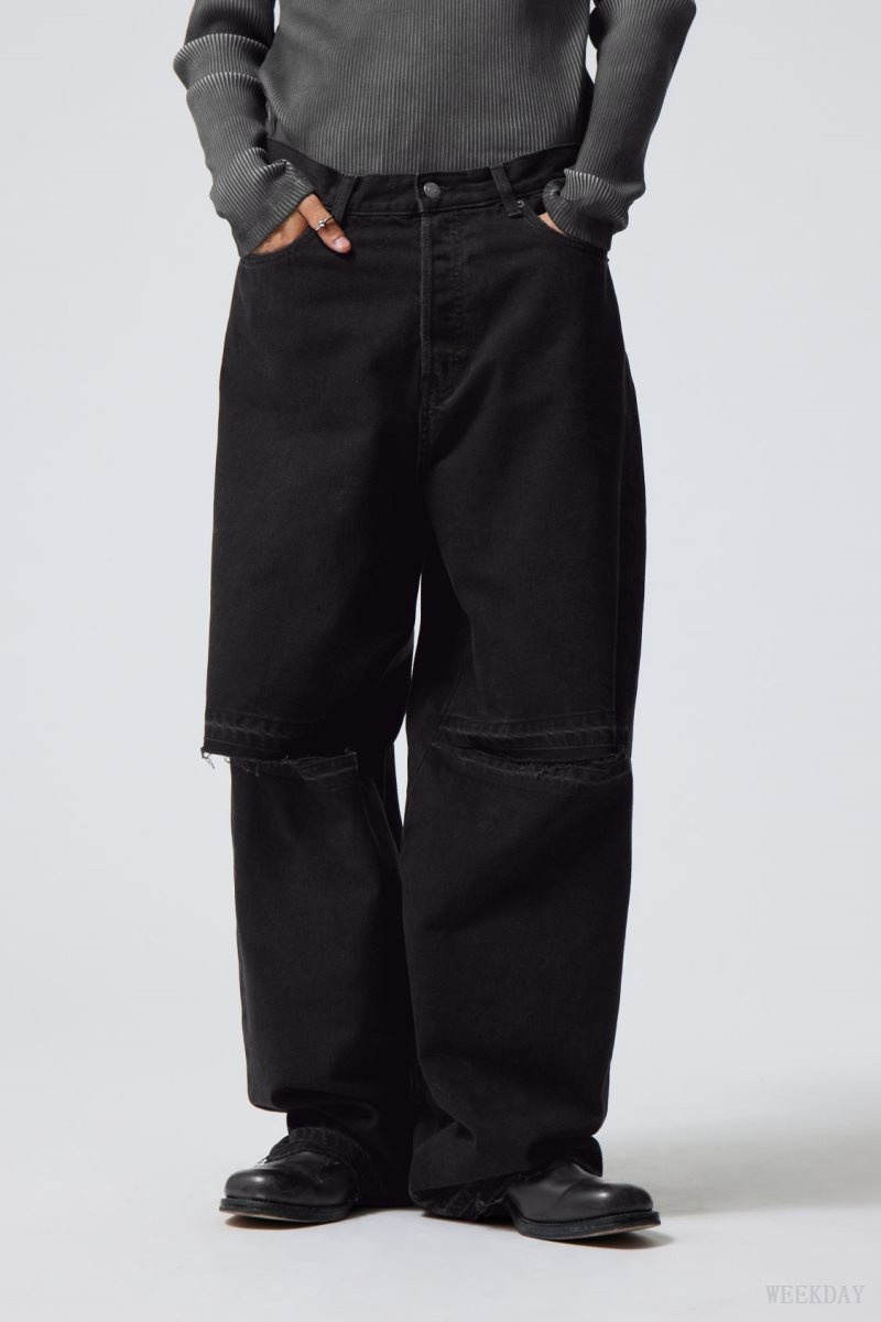 Weekday Astro Baggy Open Knee Jeans Black | DYSX4675