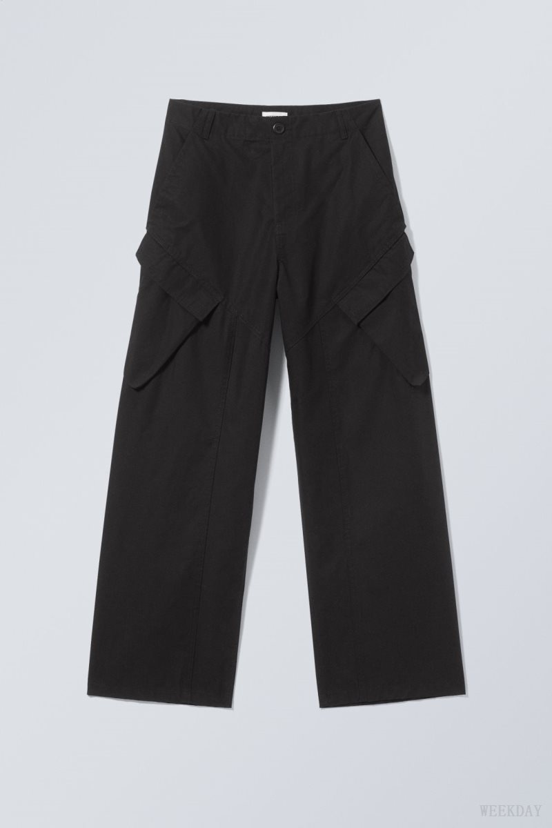 Weekday Astro Loose Asymmetric Cargo Trousers Black | JFSZ7152