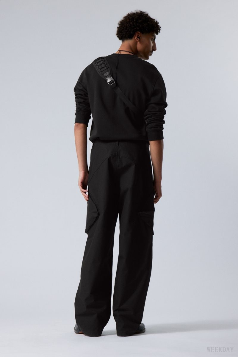 Weekday Astro Loose Asymmetric Cargo Trousers Black | JFSZ7152