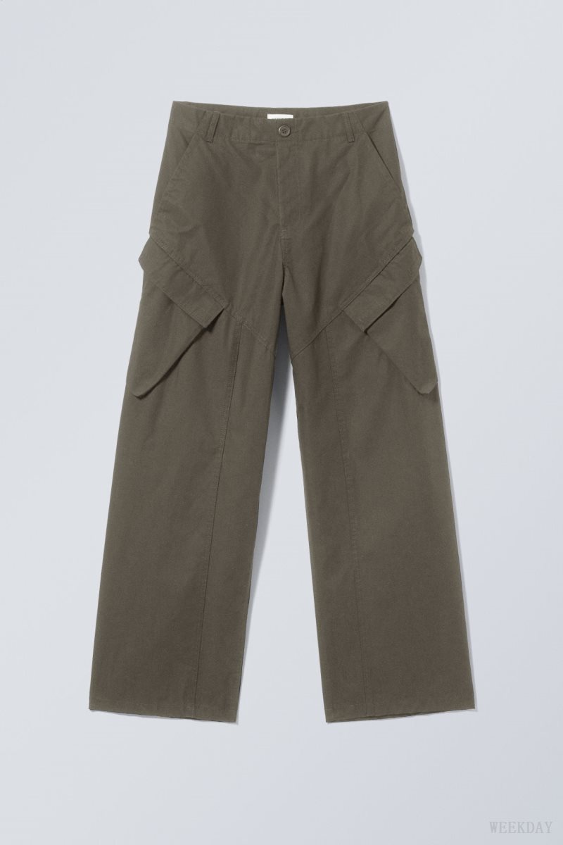 Weekday Astro Loose Asymmetric Cargo Trousers Khaki Green | UPPL8868