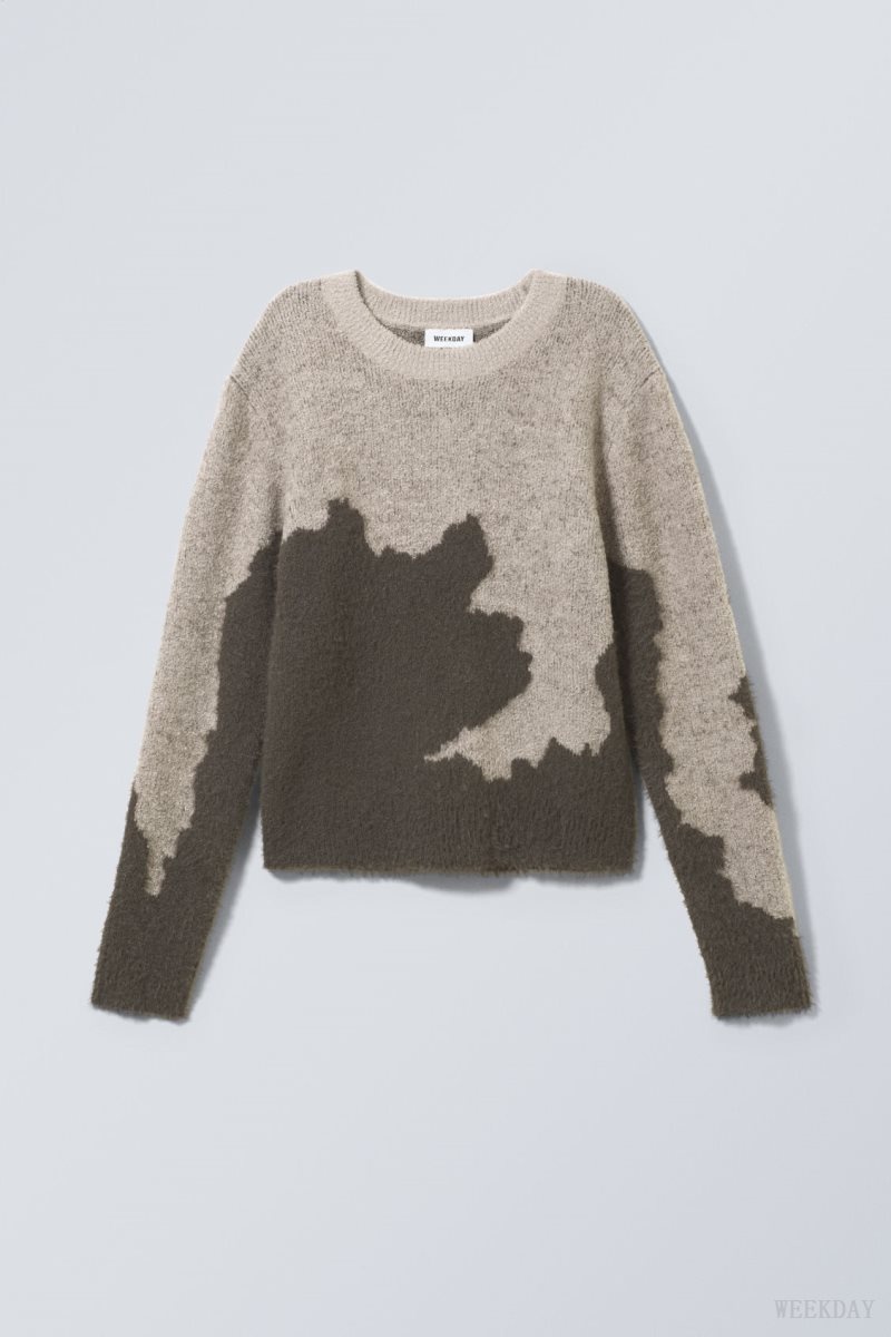 Weekday Ayla Jacquard Sweater Mole Abstract | DLSU7958