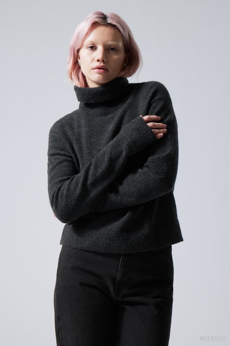 Weekday Ayla Knitted Turtleneck Dark Grey | SSKI5058