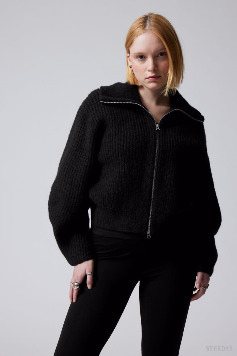 Weekday Bea Zip Cardigan Black | KEQH1893