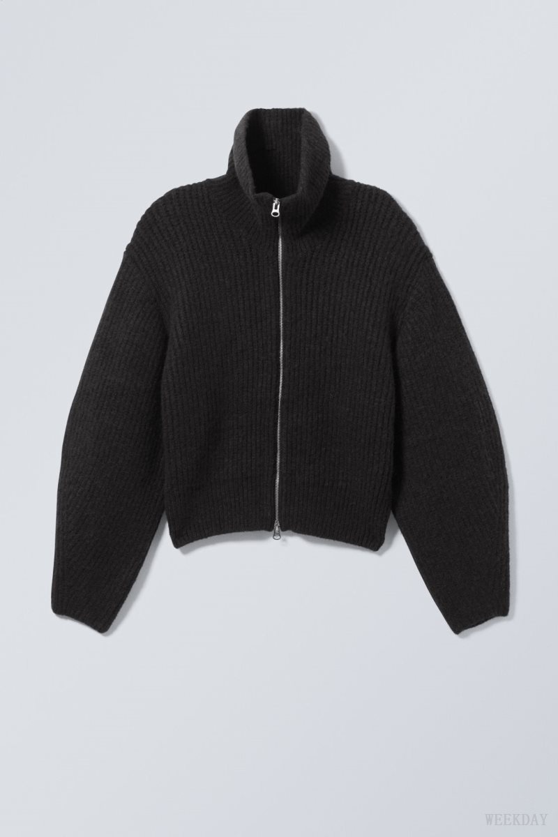 Weekday Bea Zip Cardigan Black | KEQH1893