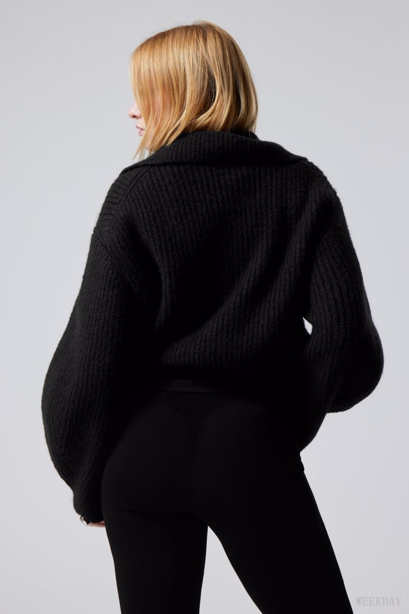 Weekday Bea Zip Cardigan Black | KEQH1893