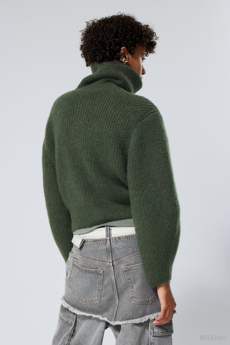 Weekday Bea Zip Cardigan Dark Green | KKOK6700