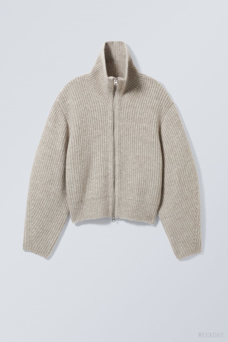 Weekday Bea Zip Cardigan Light Dusty Mole | YWYB4502