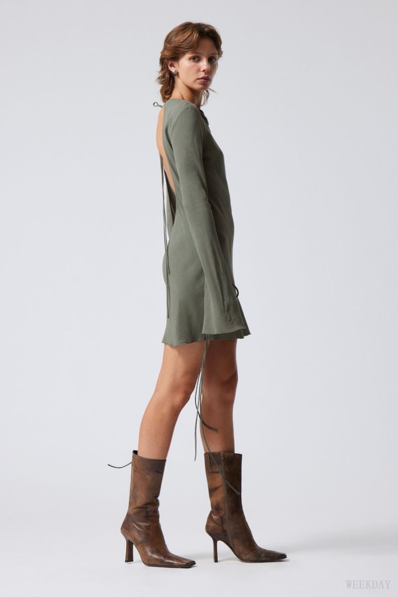 Weekday Bella Mini Dress Khaki Green | LXSB6216