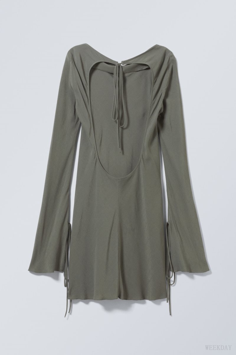 Weekday Bella Mini Dress Khaki Green | LXSB6216