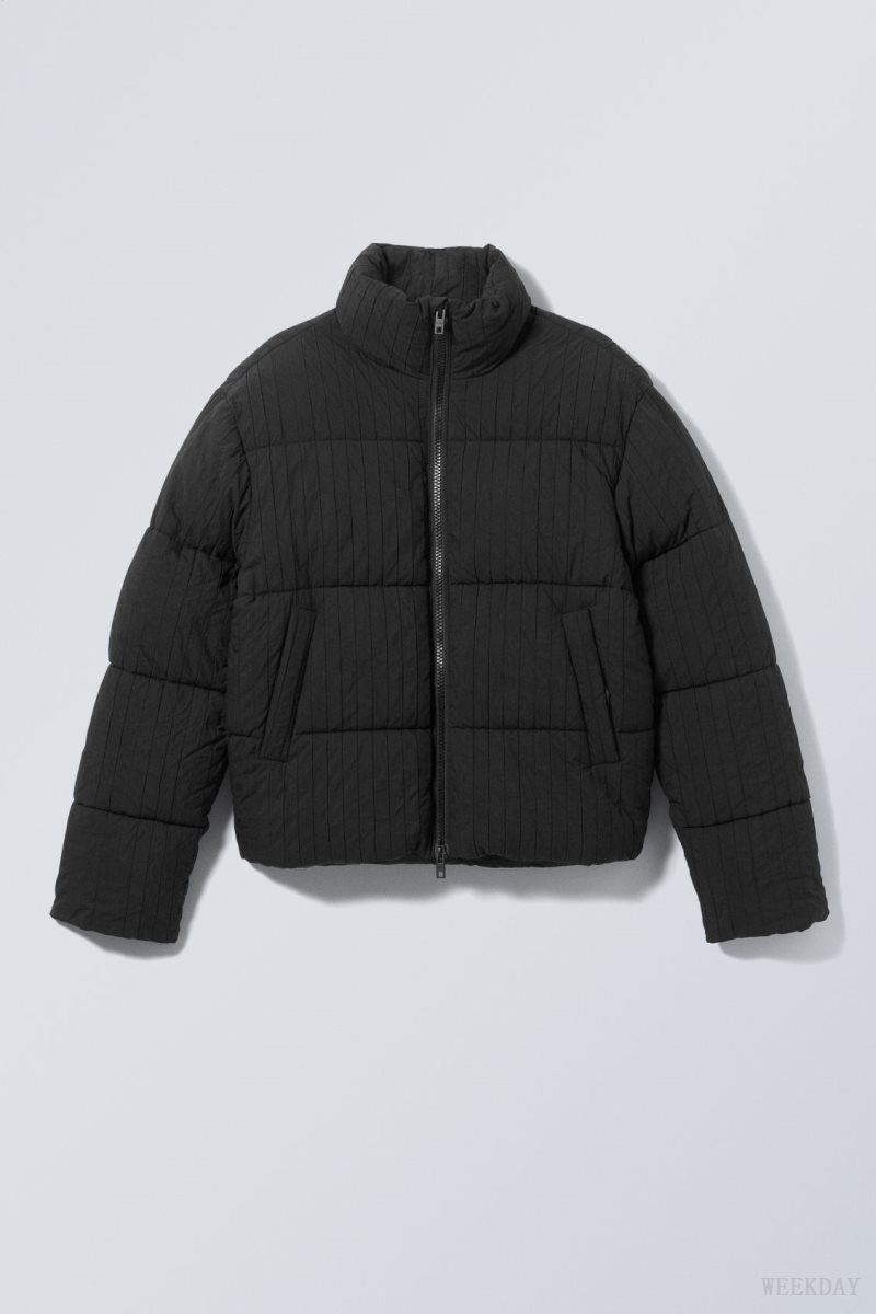 Weekday Ben Rib Puffer Jacket Black | IFNJ2314