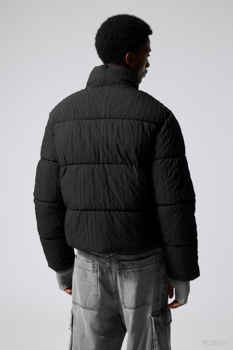 Weekday Ben Rib Puffer Jacket Black | IFNJ2314