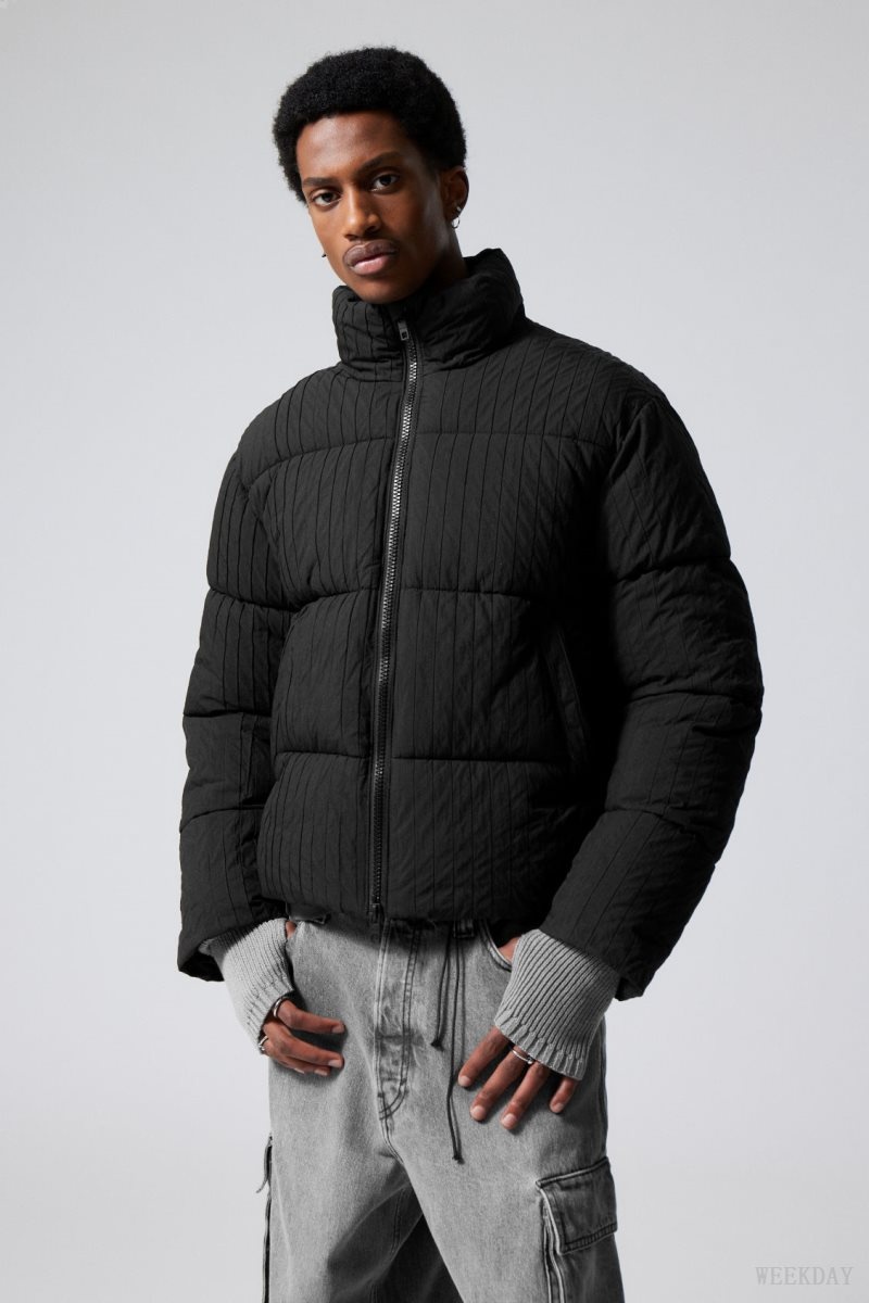 Weekday Ben Rib Puffer Jacket Black | IFNJ2314