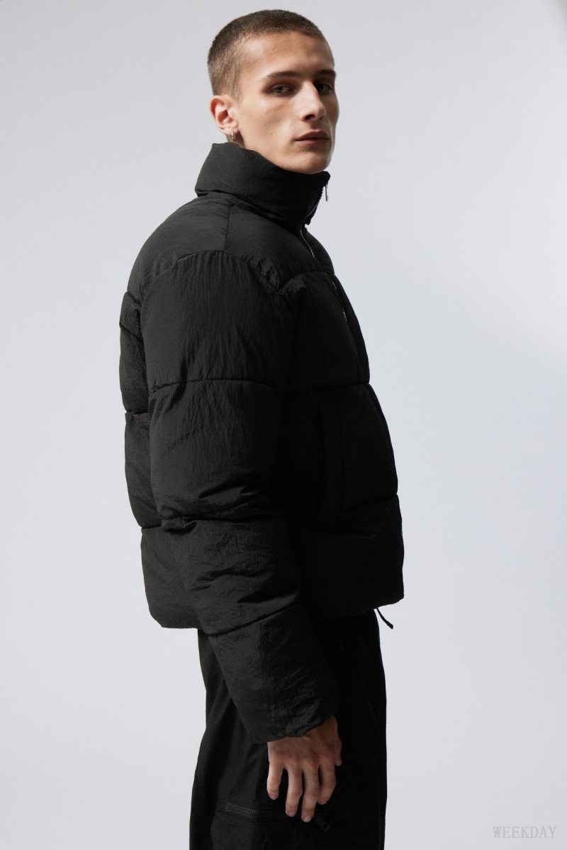 Weekday Ben Ripstop Puffer Jacket Black | LURW4954