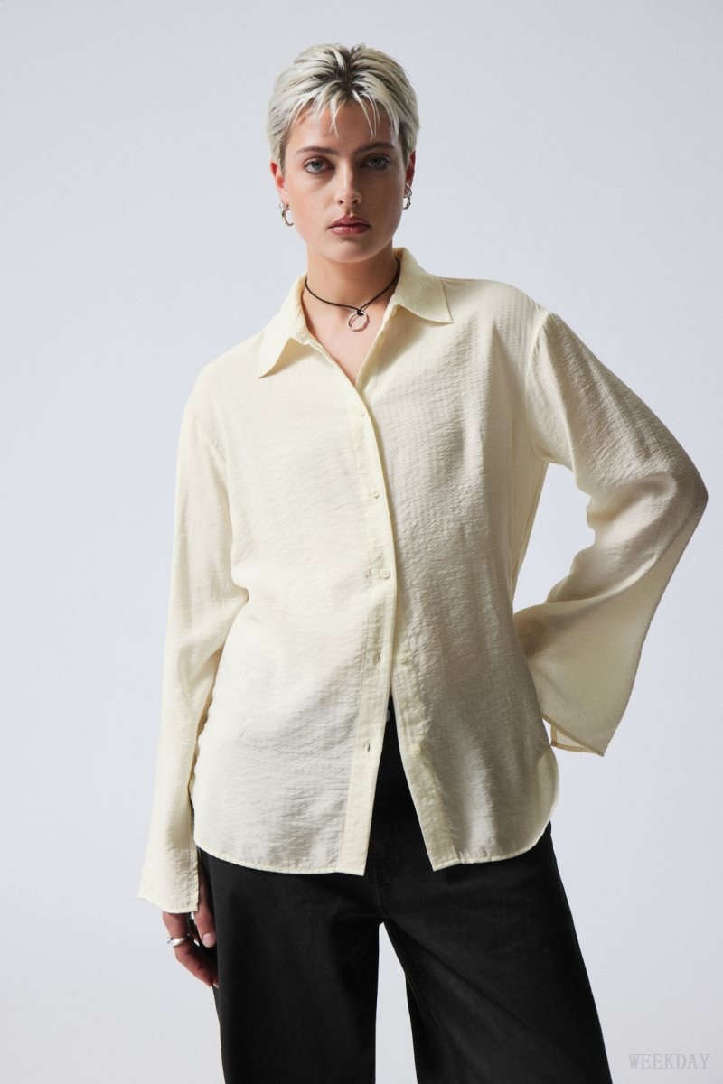 Weekday Blend Drapy Seersucker Shirt Light Mole | DCUQ8552