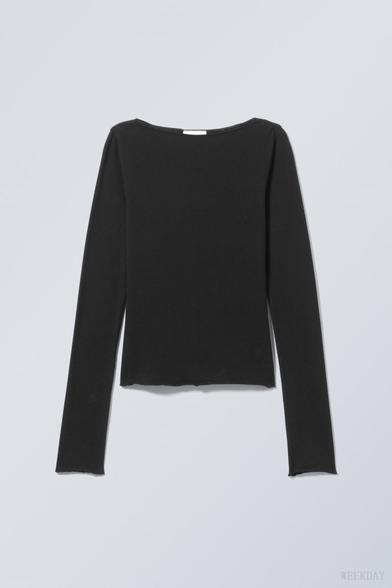 Weekday Boatneck Cotton Longsleeve Black | TYFX3590