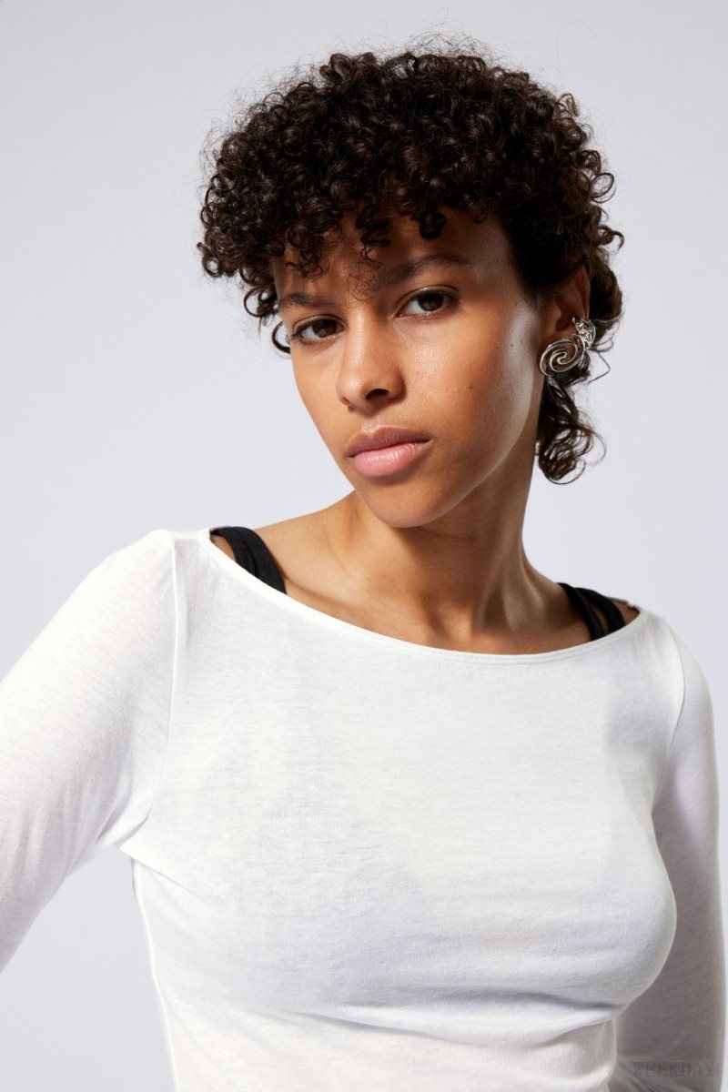 Weekday Boatneck Fitted Long Sleeve Top White | LZIX4365