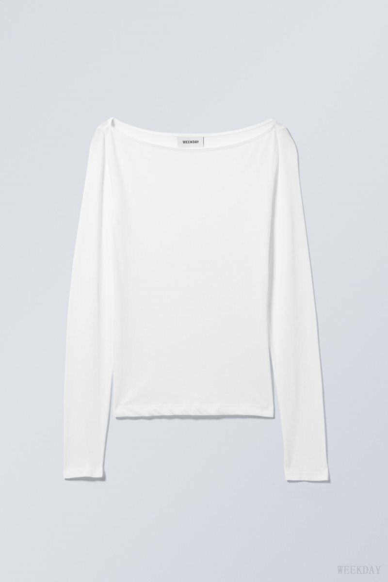 Weekday Boatneck Fitted Long Sleeve Top White | LZIX4365