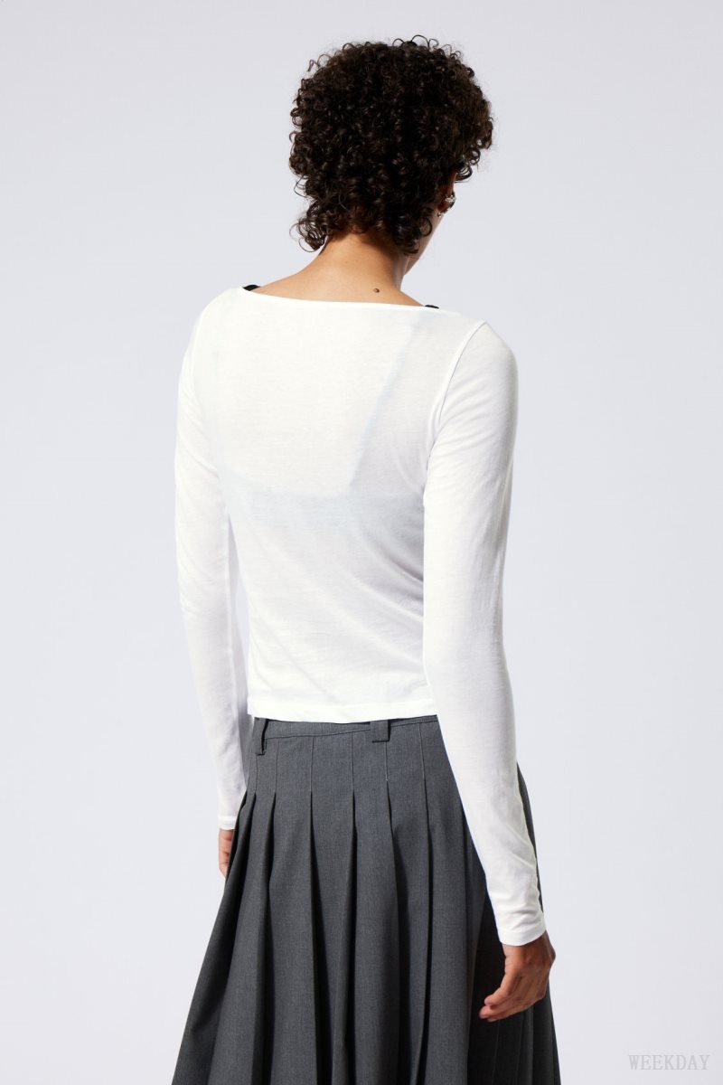 Weekday Boatneck Fitted Long Sleeve Top White | LZIX4365